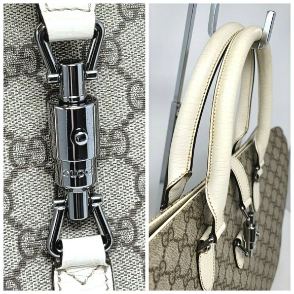 Gucci Jackie GG Supreme Canvas Ivory Leather Large Tote Computer Hand Bag Auth - Picture 4 of 12